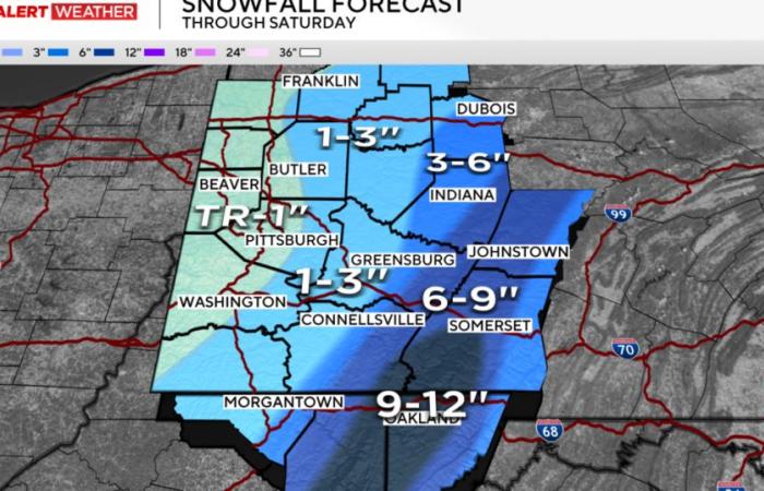 Pittsburgh erwartete am Freitag Schneeschauer und Sturmböen sowie Schneeansammlungen