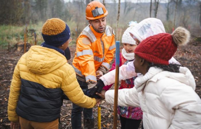 Haute-Savoie. In Poisy wurden 800 Bäume von 145 Schülern und der Colas-Gruppe gepflanzt