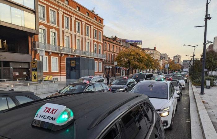 Zwischen Sammel- und Filterdämmen mobilisierten Taxis in Toulouse