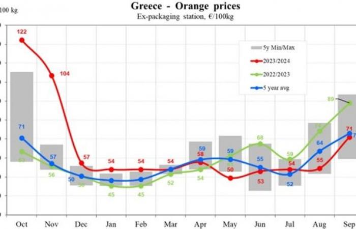 Die Orangenpreise in der EU fallen im Jahr 2024 um 17,83 %