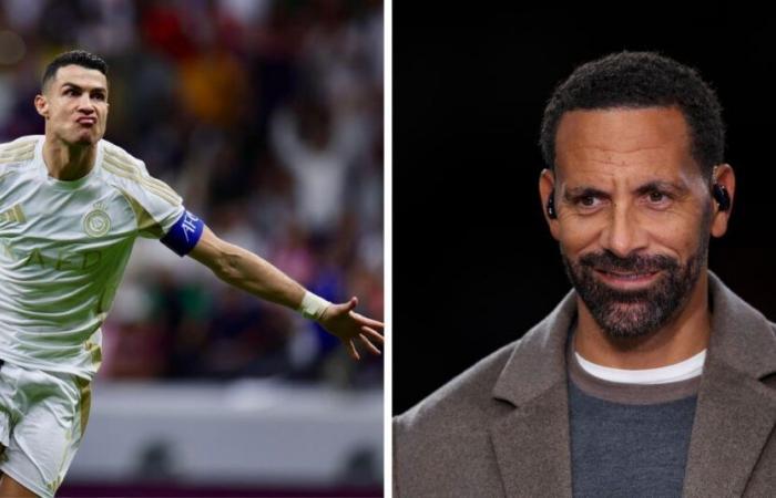 Rio Ferdinand reagiert darauf, dass Cristiano Ronaldo beim 3:1-Sieg von Al-Nassr gegen Al-Gharafa zwei Tore erzielte