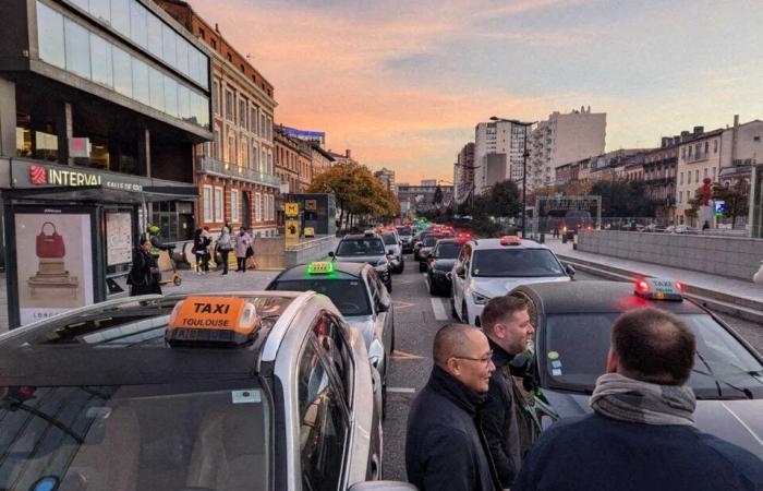 Zwischen Sammel- und Filterdämmen mobilisierten Taxis in Toulouse