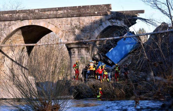 Nachdem sein Lkw von der eingestürzten Brücke gestürzt war, kehrte der Fahrer zum Unfallort zurück