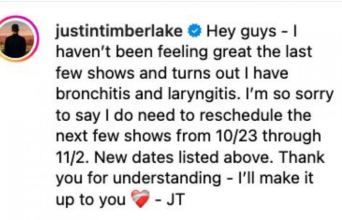 Justin Timberlake hat eine bevorstehende Show abgesagt, nachdem er sich eine Rückenverletzung zugezogen hatte