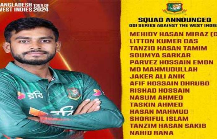 Bangladesch enthüllt Kader für die ODIs der Westindischen Inseln