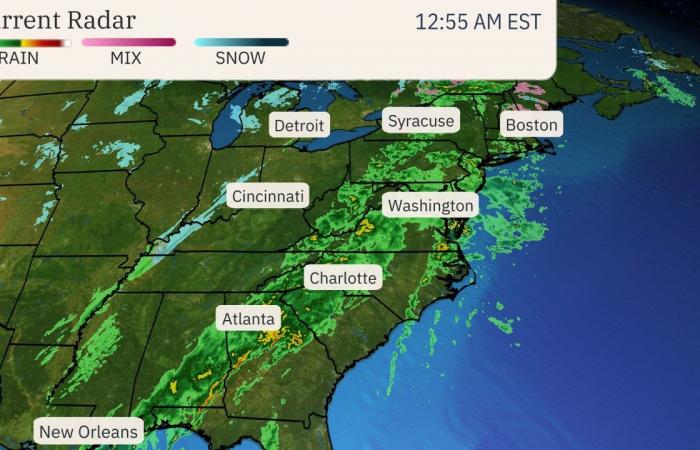 Östlicher Sturm bringt starken Regen, Wind und Schnee mit Seeeffekt