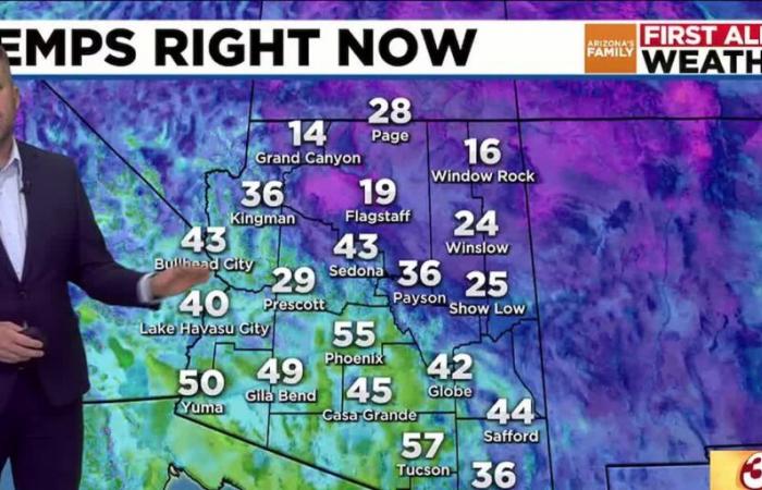 Bewölkter Himmel und milde Temperaturen beginnen den Morgen in Arizona mit kühlem Wetter