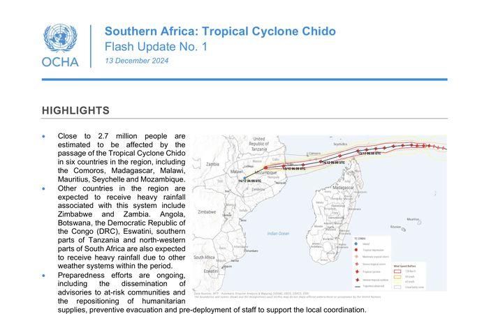 Südliches Afrika: Tropischer Wirbelsturm Chido – Flash Update Nr. 1, Stand 13. Dezember 2024 – Madagaskar