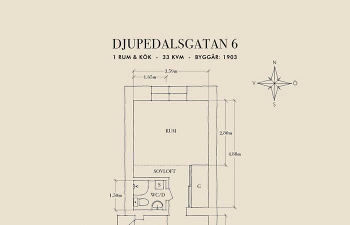 Eine kleine 33 m² große Wohnung mit Zwischengeschoss in Beigetönen