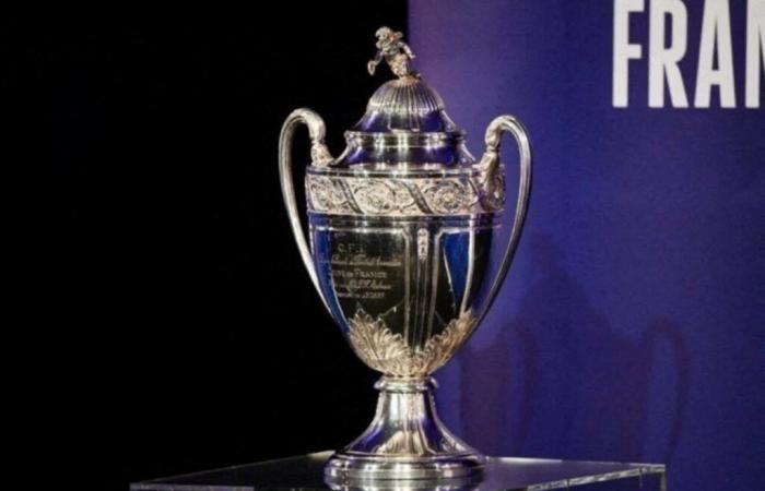 Französischer Pokal. Die echte Wettkampftrophäe, ausgestellt in einem Supermarkt in der Nähe von Toulouse