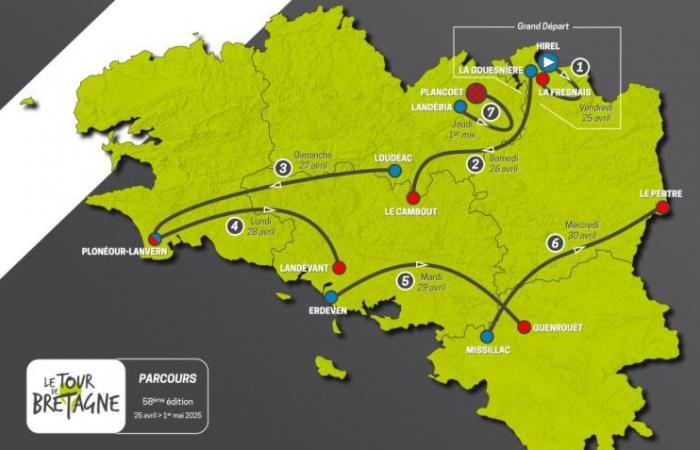 Radfahren. Tour de Bretagne – Die Route der 58. Tour de Bretagne vom 25. April bis 1. Mai