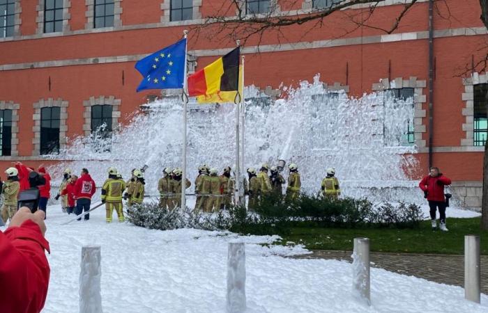 Streik im öffentlichen Dienst in Wallonien: In Namur wird das Parlament von Demonstranten besprüht