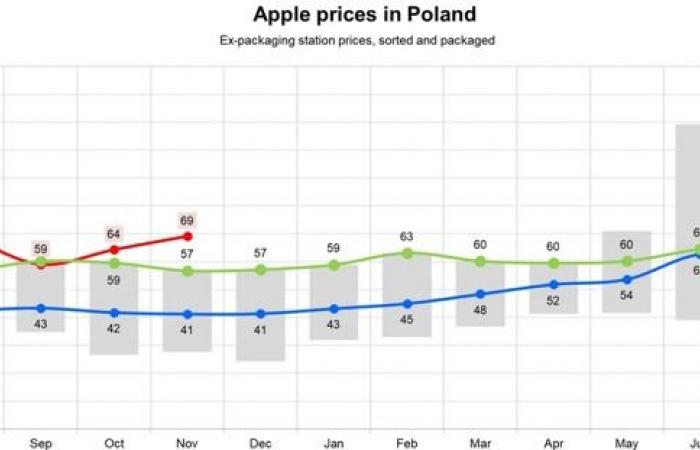 Die EU-Apfelpreise stiegen im November 2024 im Jahresvergleich um 4,3 %, wobei regionale Unterschiede bestehen