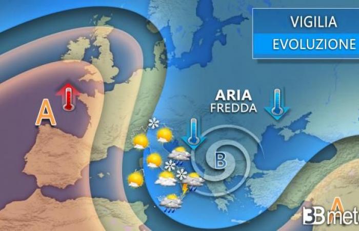 Vorabend, Weihnachten und Boxing Day mit Regen, Wind, Kälte und Schnee in geringer Höhe. Hier ist „3B Meteo