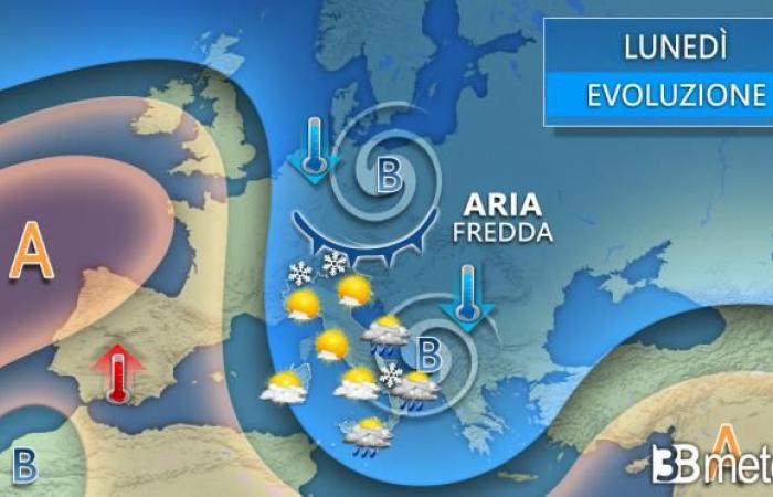 Vorabend, Weihnachten und Boxing Day mit Regen, Wind, Kälte und Schnee in geringer Höhe. Hier ist „3B Meteo