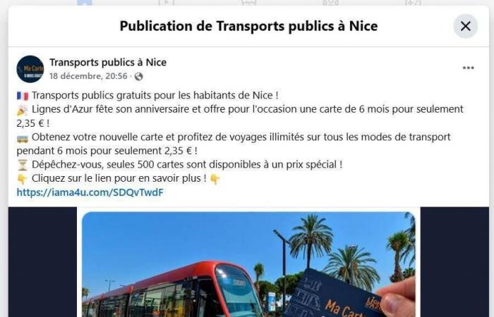 Ligne d’Azur bietet auf Facebook sechs Monate Straßenbahn für 2,35 Euro an? Es ist ein Betrug