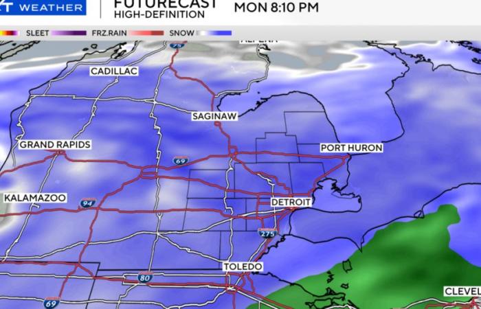 Schnee, Graupel und Eisregen werden am Montagnachmittag im Südosten Michigans erwartet