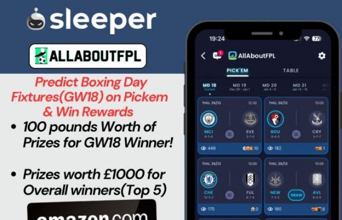 Vorhersagen und Preise für den Boxing Day GW18 – Sleeper Pick’em League