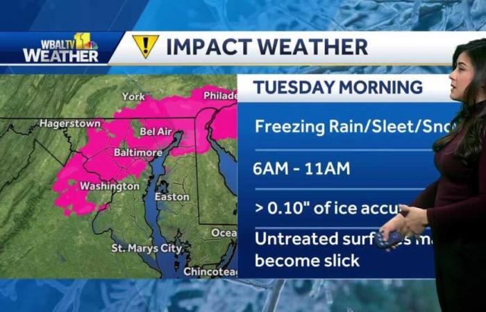 Eisige Bedingungen in Maryland für Impact Weather Tuesday