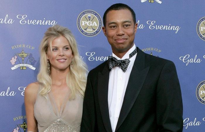 Tiger Woods und seine Ex-Frau Elin Nordegren umarmen sich nach dem Golfturnier emotional.