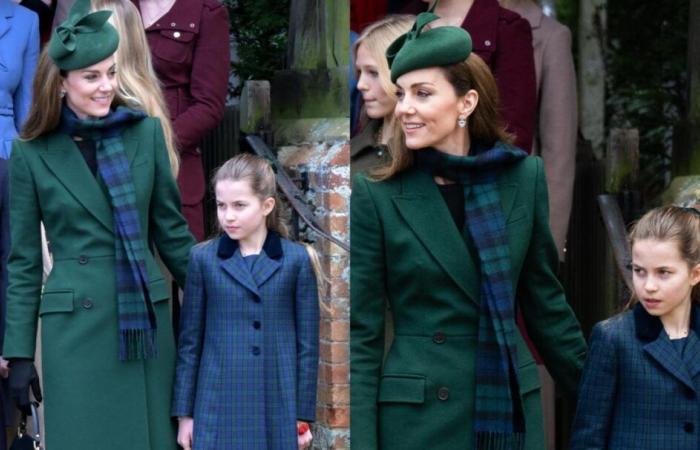 Kate Middleton und Prinzessin Charlotte koordinieren sich in grünen und blauen Tartanmustern für den Weihnachtsgottesdienst mit der britischen Königsfamilie