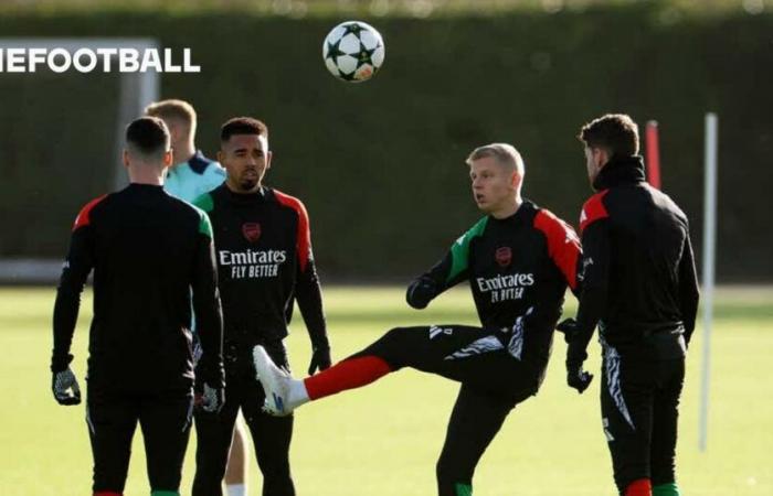 Der verletzte 28-Jährige von Arsenal im Training vor dem Spiel gegen Ipswich