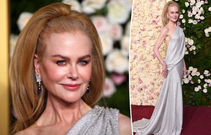 Nicole Kidman trägt ein rückenfreies Kleid auf dem roten Teppich der Golden Globes 2025