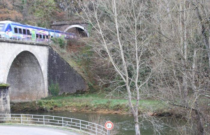 Najac. Die Schiene ermöglicht es Ihnen, die Schluchten des Aveyron zu entdecken