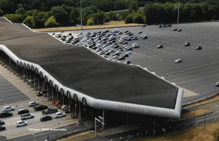 Arbeiten an der A10 zum Bau einer Straße zum Aufladen von Elektroautos