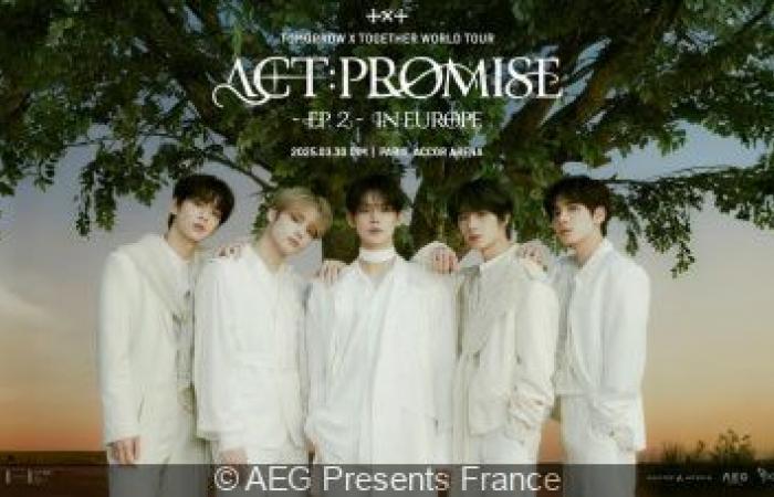 Tomorrow X Together, die K-Pop-Gruppe, im März 2025 in der Accor Arena in Paris