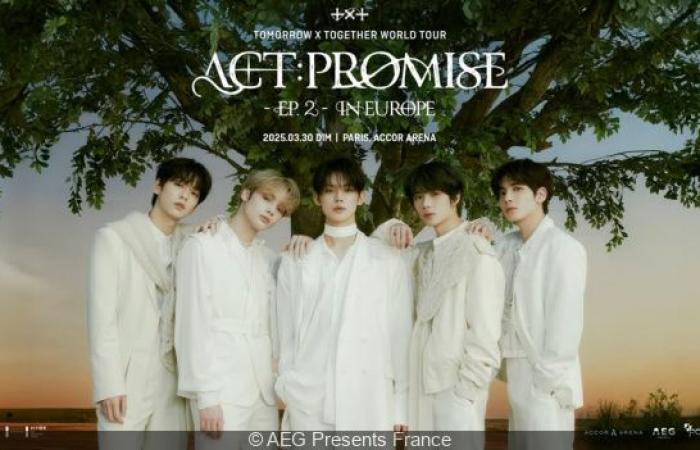 Tomorrow X Together, die K-Pop-Gruppe, im März 2025 in der Accor Arena in Paris