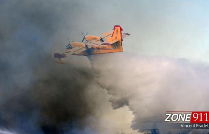 CL-415-Flugzeug bei der Bekämpfung von Großbränden in Kalifornien durch Drohne beschädigt