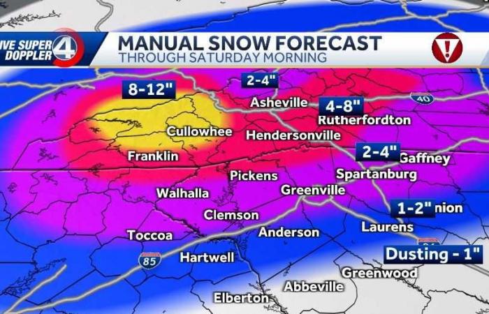 Neueste potenzielle Schnee- und Eismengen für Schneestürme in SC, WNC