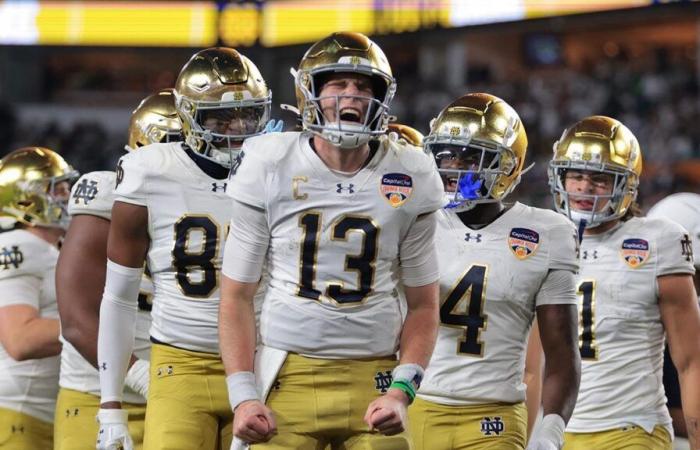 Riley Leonard kehrt nach einer Verletzung zurück und führt Notre Dame beim Sieg der CFP gegen Penn State zum nationalen Meisterschaftsspiel