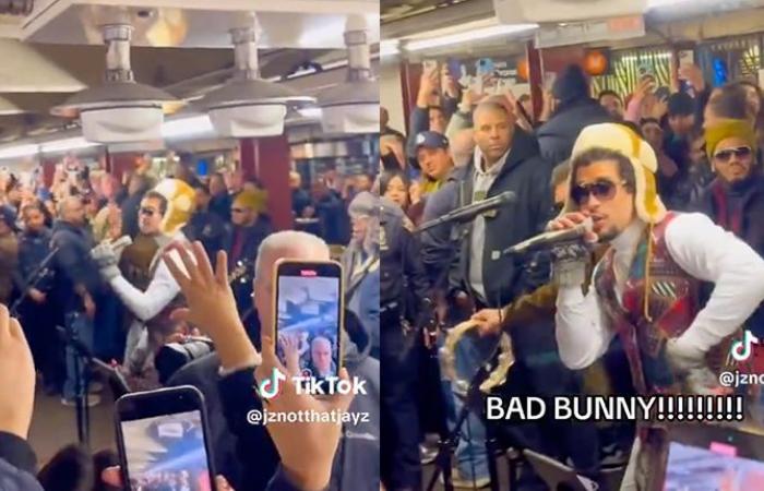 Ja, es ist Bad Bunny, der in der New Yorker U-Bahn seine neuen Lieder singt