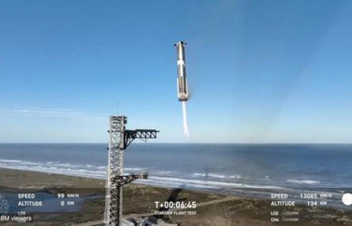 SpaceX schafft es zum zweiten Mal nach einem Flug, die erste Stufe seiner Megarakete Starship einzuholen