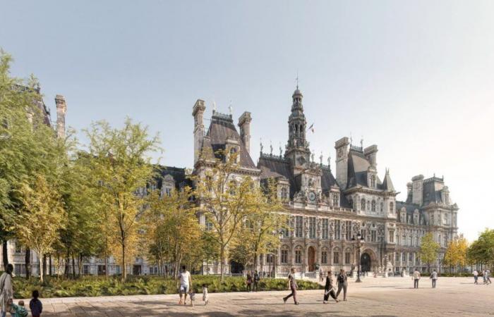 Auf dem Platz vor dem Rathaus begann man mit der Anpflanzung des „Stadtwaldes“.