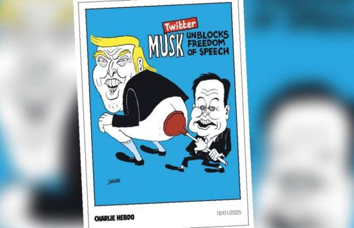 Auf X macht sich Charlie Hebdo über Elon Musk lustig, indem er ihn karikiert