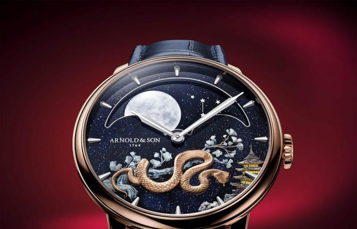 Eine unglaubliche goldene Schlange gleitet auf das Zifferblatt der neuen Arnold & Son-Uhr – Masculin.com