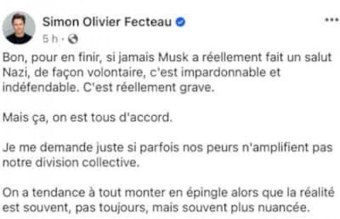 Simon-Olivier Fecteau sät Kontroversen mit einem Facebook-Beitrag, der Elon Musks Geste verteidigt