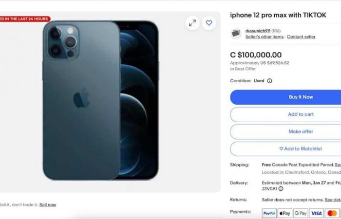 Telefone mit Tiktok zum Verkauf von 100.000 US -Dollar bei eBay