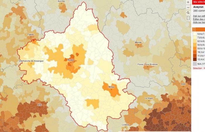 Rodez. Die durchschnittlichen Preise für Mieten, die unter der Lupe ausgegeben wurden