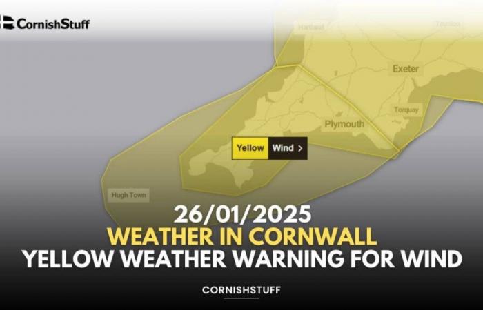 26/01/2025 – Wetter in Cornwall – Gelbes Wetterwarnung für Wind