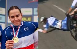 Radfahren. Straße – Frankreich – Celia Gery wurde bei den Junioren gekrönt … nach einem Unfall mit ihrem DS
