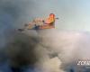 CL-415-Flugzeug bei der Bekämpfung von Großbränden in Kalifornien durch Drohne beschädigt