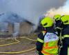 Haute-Loire. In Yssingeaux steht ein Haus in Flammen